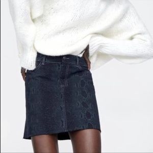 Zara Black Python Jean Mini Skirt